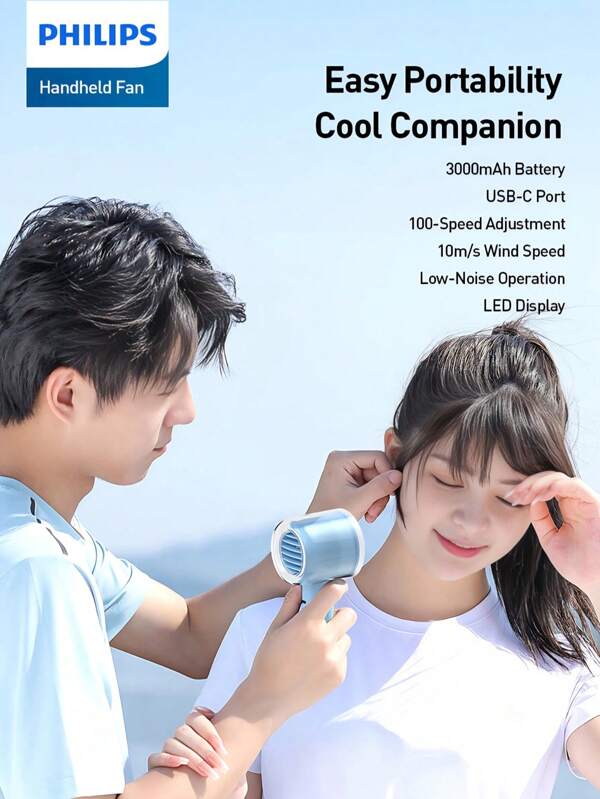 PHILIPS Philips 3000mAh Portable Handheld Small Fan USB Rechargeable 100-Speed Adjustable LED Display Home/Office/Travel Portable Air Conditioner