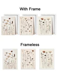 3 件自然风格墙面艺术装饰，简约现代艺术品，柔和色调帆布印刷墙画，野花花束海报，复古花园画，植物印刷墙面艺术，海报，房间美学，理想礼物，可选裱框