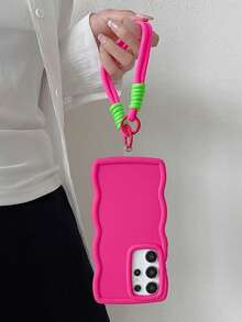Funda de teléfono con cordón, color piel de lujo, estilo onda de color macaron, suave como caramelo, compatible con Samsung Galaxy S25 S24 Ultra S23 Plus S22 Ultra S25, funda trasera a prueba de agua, a prueba de golpes y resistente a los arañazos - Piel roja como la rosa - Ver 2