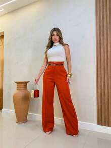 A-Lows A&L Calça Feminina Alfaiataria Pantalona Com Anel Risco ( 36/PP AO 46/GG ) Cor 20