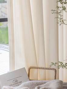 1 pieza Cortina de voile translúcida color crema, de estilo romántico campestre francés para dormitorio, sala de estar, balcón, que permite el paso de la luz sin dejar ver a través.