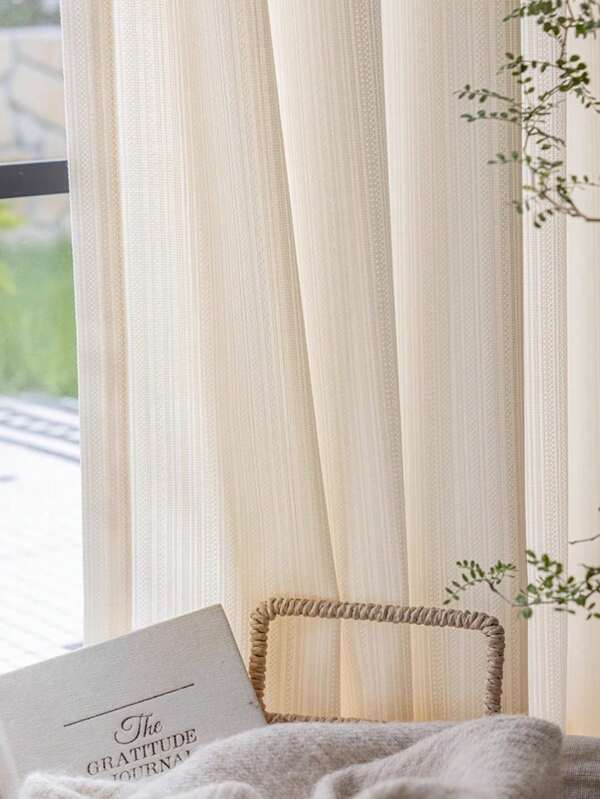 1 pieza Cortina de voile translúcida color crema, de estilo romántico campestre francés para dormitorio, sala de estar, balcón, que permite el paso de la luz sin dejar ver a través.