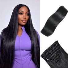 28 Inch 250 % Density Clip In Hair Extensions - Real Human Remy Black For Women, Invisible Natural Straight Seamless No Mixed 8pcs Double Weft 100g (#1B Natural Black, 26 Inch) - Natural Black - View 1