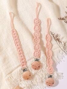 3Pcs/Pack Pacifier Holders With Elastic Band | Baby Pacifier Chain Clips |Universal Holder Soother Clips With Beechwood Clasp For Baby Teething Toys Teethers | Ideal Baby Gift For Boy For Girl - Multicolor - View 3