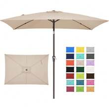 6.5x10 Ft Rectangular Patio Umbrellas Outdoor Market Umbrella With Push Button Tilt And Crank, Rectangle Table Umbrella 6 Sturdy Ribs UV Protection For Pool Garden Backyard Deck, Red - Beige - View 1