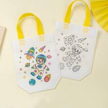5/10个DIY涂鸦礼品袋，随机DIY材料包绘画着色空白涂鸦无纺布手提袋，袋子本身无色，需要用刷子涂色，可重复使用的动物艺术派对礼品袋，迷你无纺布购物袋，派对用品 - 彩色 - 查看 10