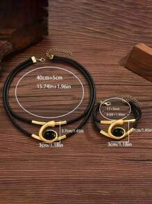 1 Stück Halskette + 1 Stück Armband, Vintage Bohemian Spirale Acryl Einlage gebogenes Doppelschichten vielseitiges Modeschmuck-Set für Frauen