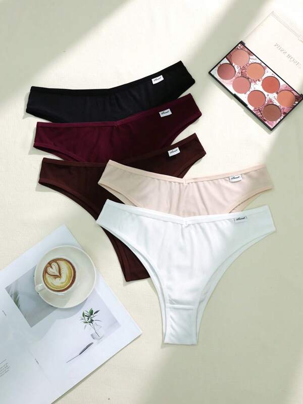 5 Pairs Plus Size Women's Solid Color Comfy Briefs