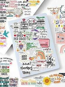 55pcs Spain Inspirational Quotes Stickers Journal Laptop Desktop Stationery Decoration Diy Doodle Stickers School Supplies - Multicolor - View 4