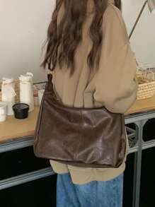 Bolsa de hombro de estilo retro elegante y versátil de alta capacidad con correa ajustable, adecuada para viajes al aire libre, compras, oficina, trabajo, estudiantes universitarios, uso diario