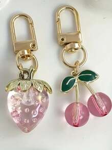 Two-Pack Simulated Resin Fruit Keychain Cute Portable Bag Charm Strawberry Cherry Accessories Purse Pendan Car Accessories