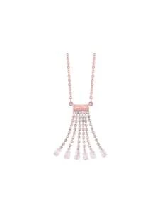 Folli Follie Conjunto de collar y pendientes para mujer, con flecos de cristal y borlas, conjunto de joyería nupcial, collar y pendientes para mujer, oro rosa.