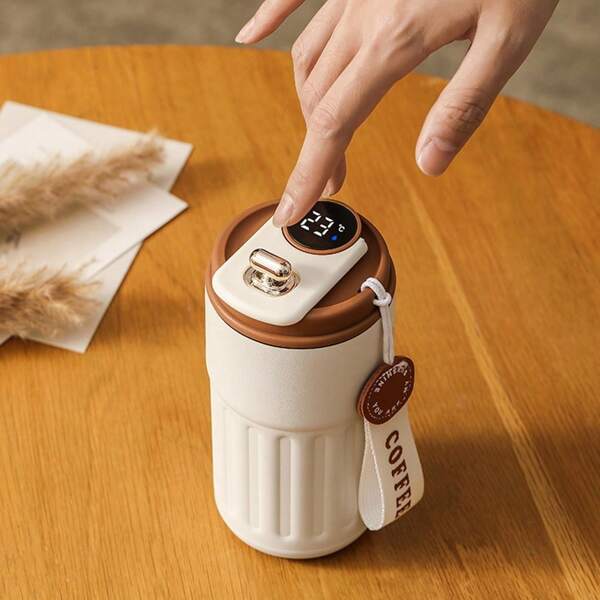 1pc 15.2oz/450ml Coffee Insulation Cup With Rope Cup 450ML Stainless Steel Accompanying Cup Portable Smart Coffee Cup Back To School