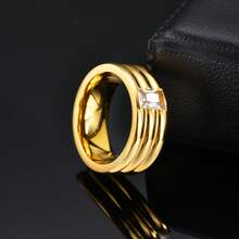 1 件简约不锈钢几何锆金戒指，男女通用礼物，夏季