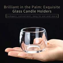 6 Piece Candlestick Set, Wish Tea Candles & Transparent Glass Candleholders, Circular Christmas Home Decor, Wedding Table