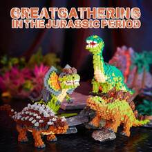 1pc+Jurassic Dinosaur Building Blocks – Realistic T-Rex/Triceratops/Brachiosaurus 3D Puzzle Toys, STEM Educational DIY Construction Kit For Kids Adults, Cool Collectible Gift - Multicolor - View 3