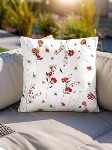 2pcs Ditsy Floral Pattern Decorative Throw Pillow Cases, Letter Print Square Pillowcase Without Filler, Cute Cushion Covers For Sofa, Living Room