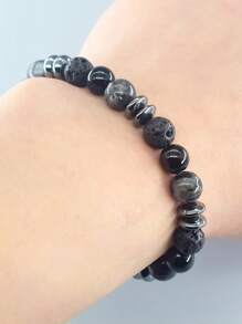 1 Stück Herren Schutzarmband - Labradorit & Schwarze Vulkanstein Perlen Armband für Frauen Männer, spiritueller Schutz und energetisches Gleichgewicht Schmuck