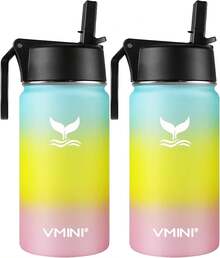 Vmini Water Bottle - Wide Mouth, 18/8 Stainless Steel, Double Wall Vacuum Insulated, New Straw Lid With Wide Handle (Purple, 32 Oz) - Unicorn - View 1