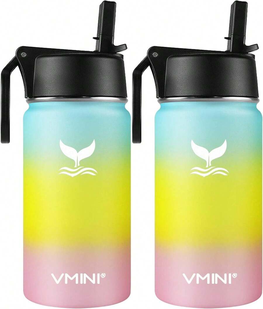 Vmini Water Bottle - Wide Mouth, 18/8 Stainless Steel, Double Wall Vacuum Insulated, New Straw Lid With Wide Handle (Purple, 32 Oz) - Unicorn - View 1