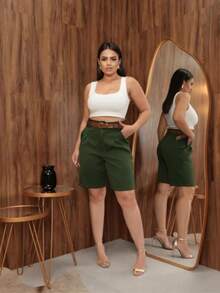 Women's Tailored Bermuda Shorts - Army Green - View 4