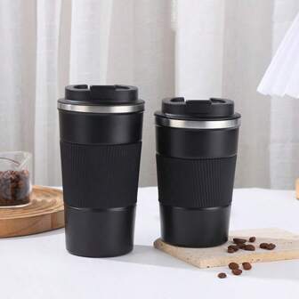 Tasse de voyage de style simple avec couvercle anti-fuite, tasse à café réutilisable isotherme pour boissons chaudes et froides/thé, tasse à café de voyage en acier inoxydable portable pour la voiture, 1 set de fournitures scolaires