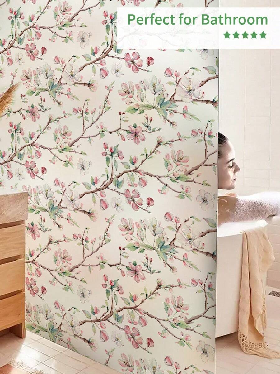 1PC Glass Privacy Film, Decorative Stained Glass Window Film, Sunshade Window Sticker, Home Use Electrostatic Adsorption Frosted Window Sticker, Suitable For Bathroom, Living Room, Home, Office Door Decoration Frosted Room Decor Home Decor Living Room Decor Curtains - Plum Bossom - View 1