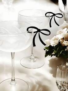 10 PIEZAS Etiquetas para vasos de fiesta con decoración de moños negros, etiquetas para bebidas de acrílico con moño para decoraciones de fiesta, boda, regalos, cumpleaños, graduación - Negro - Ver 8