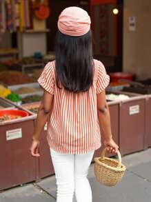 Spring/Summer Casual Striped Print Woven Dress For Tween Girls Versatile Daily Outdoor Breathable Comfortable Childrenswear, Minimalist Stylish Cute Outfit, Suitable As Holiday Gift