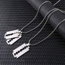 2025 Hip Hop Blade Pendant Necklace - Edgy Razor-Shaped Metal Charm, Smooth Finish Men's Jewelry, Adjustable Rope Chain, Cool Urban Streetwear Accessory - Perfect Gift For Him, Father's Day Or Birthday - Silver - View 2