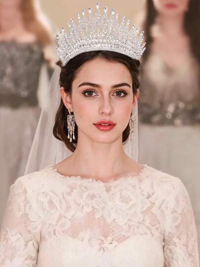 1 pieza Corona nupcial elegante de aleación, corona de reina de boda de lujo de alta gama estilo europeo y americano barroco, accesorio para el Día de San Valentín