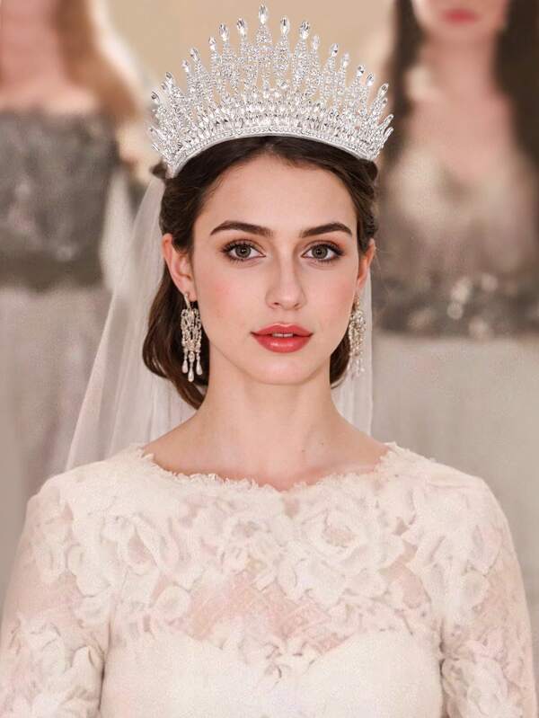 1pc Elegant Alloy Bridal Crown, European And American High-End Luxury Baroque Wedding Queen Crown