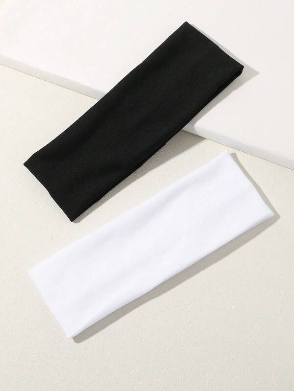 2pcs Children's Solid Color Simple Wide Sports Headband, Absorbent & Anti-Shedding, Suitable For Casual Daily Use