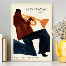 1 件复古爵士乐海报小号手，现代艺术装饰风格，非常适合客厅、卧室、办公室装饰、礼物创意、卧室墙壁艺术爵士乐房间装饰可选框架、带框架的墙壁艺术 - 彩色 - 查看 1