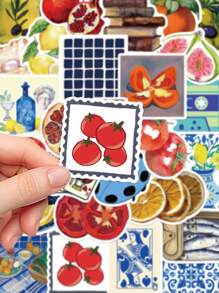 50 pièces Autocollants de style méditerranéen pour tomates pour décorer les coques de téléphone, les journaux, les bagages, les skateboards, les guitares, autocollants adhésifs de scellage