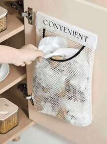 1 pièce Support mural pour sacs poubelle de cuisine à grande capacité avec filet de rangement en plastique et bande