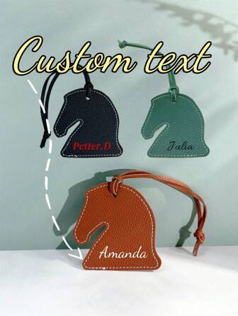 1 pieza Llavero personalizado de piel de PU con dije de cabeza de caballo, texto personalizado con nombre, recuerdo para familiares/amigos, apto para todas las estaciones