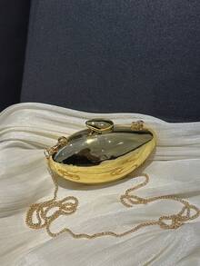 1pc Fashion Mini Clutch Bag, Shaped Seashell Pouch, Earphone & Lipstick Holder, PVC Glossy Chain Shoulder/Crossbody Bag, Formal Occasion Suitable For Banquet, Party, Daily Use - Gold - View 5