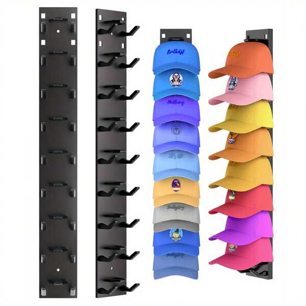 1/2 Pieces Baseball Cap Storage Rack, Strong Adhesive Wall Hanging Hat Rack, Multi-Layer Hat Storage Display Rack, Wall Hanging Hat Hook That Can Hang 18 Hats, Suitable For Wardrobe Doors And Bedrooms (Black)
