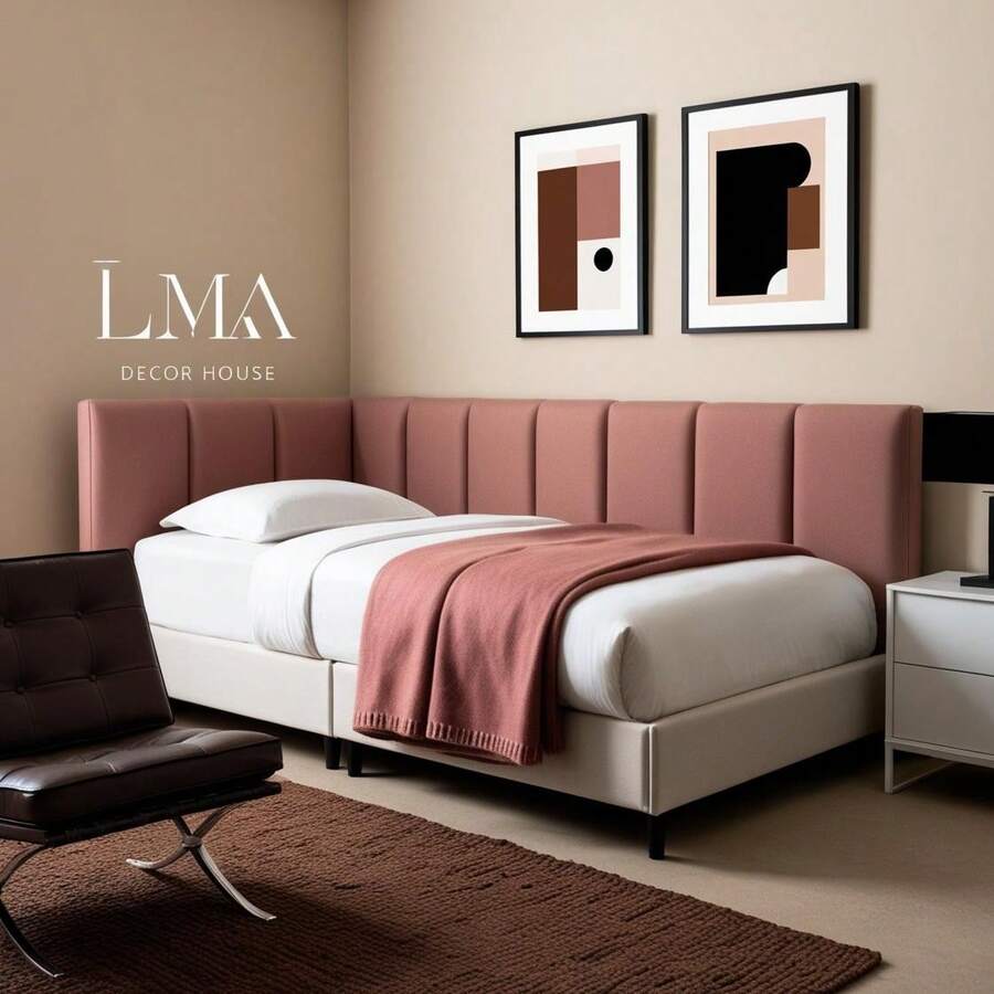 Upholstered L-Shaped Modular Headboard Kit For 45x20cm Rectangular Box Bed - ALL SIZES - IMMEDIATE SHIPPING - Rusty Rose - View 1