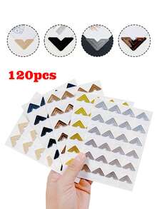 120pcs/5sheets Vintage Cow Leather Paper Stickers, For Album Fixing Frame Decoration, Scrapbooking, Picture Protection Decoration, Photo Album Corners, Photo DIY Accessories, Suitable For Halloween And Christmas Photo Collection - Black - View 10