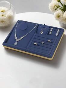 1pc High Quality Jewelry Display Tray, Necklace Pendant, Ring, Earring, Bracelet Organizer Holder, Gold Metal Faux Leather Velvet Jewelry Tray Summer Necessity For Women Storage Organizer Gift Travel Back To School