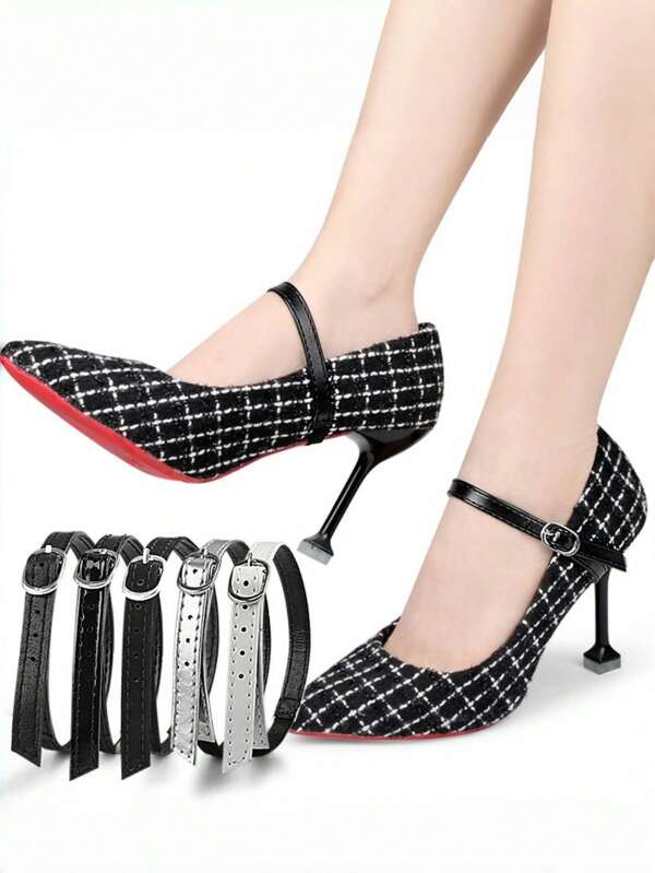 2 Pezzi di Cuscinetti Invisibili per Tacco - Cinturini regolabili senza lacci per tacchi alti da donna, fasce elastiche antiscivolo per tacchi a spillo/tacco largo/sandali (Camoscio Nero/Nero Specchio/Nero Opaco/Bianco Specchio/Argento, Taglia Unica Adatta alla Maggior Parte), Kit di Emergenza per Scarpe da Sposa, Accessori Essenziali per Tacchi da Lavoro, Gioielli per i Piedi Invisibili