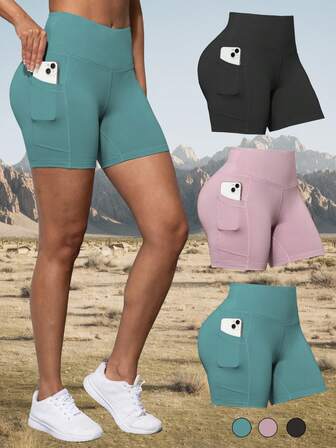 3件套女士户外运动骑行短裤带口袋