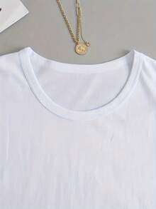 [Sporty T-Shirt]Creative Pattern Printed Women'S T-Shirt, Suitable For Spring And Summer Casual Women'S Short-Sleeved T-Shirt, Fashion Women'S Round Neck Loose Women'S BlouseRelaxed Plus Size T-Shirt - 白色 - 查看 4