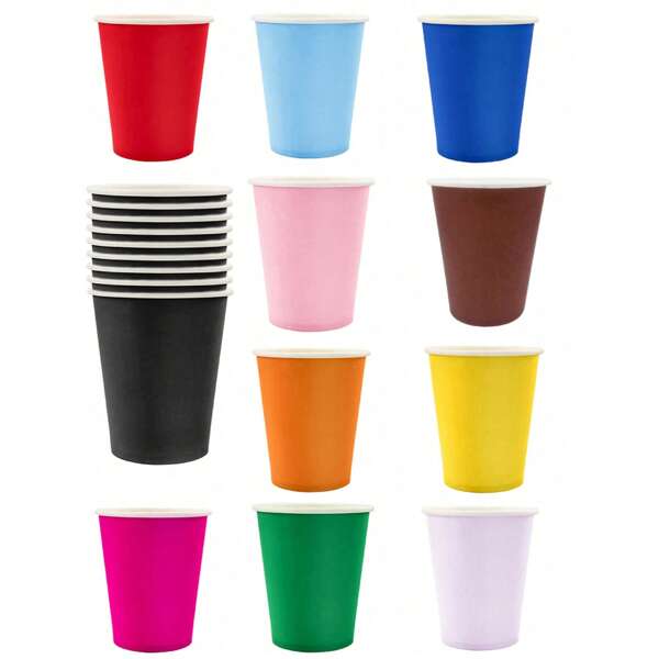 10pcs 9 Oz Disposable Paper Cup, Paper Cup Coffee Cup, Disposable Drinking Cup, Hot/Cold Drinking Paper Cup, Paper Cup, Perfect For Hot Water, Juice, Party, Picnic, Holiday Party, Birthday Party, Bridal Wedding Scene, Multiple Colors Available