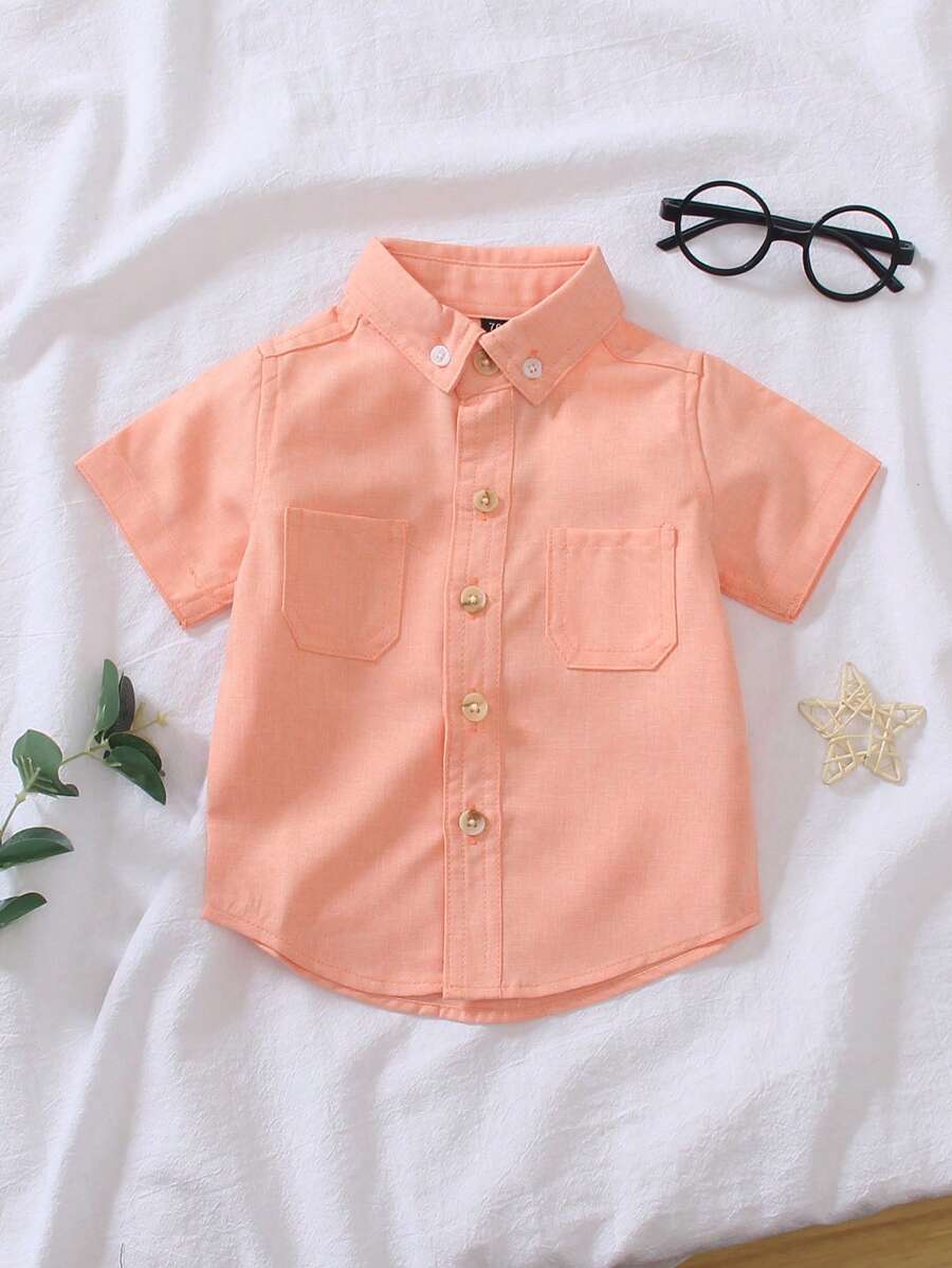 1 Stück Jungen Lässig Hemd mit einfarbigem Kragen und Doppelttasche, geeignet für Lässig Party, Geburtstagsparty, Zeremonienmeister, Aufführung, Strandurlaub, Jungen Freizeithemd, Frühling/Sommer