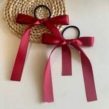 2pcs Women's Minimalist Fashion Pink Bow Hair Scrunchie, Ballerina Style Ribbon Hair Tie, Cute Hair Accessories Suitable For Everyday Use