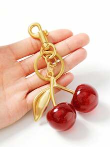 1 樱桃吊坠，新款大号樱桃形水晶吊坠，钥匙扣吊坠，闪亮樱桃吊饰钥匙扣钱包，钱包和包包采用闪亮树脂和金属配件，适合女士背包配饰，适合年轻女孩、白领大学生、生日礼物、送给女孩的礼物 - 彩色 - 查看 2