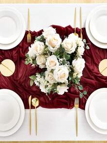 1pc/5pcs Red Sheer Table Runner, Table Flags, Suitable For Wedding Reception Decor, Bridal Shower, Birthday, Boho Rustic Decor, Holiday Party, Perfect For Rustic Wedding Party, Sheer Table Cloth, Party DIY Decor, Dining Table Centerpiece, Christmas Decor - Dark Red - View 11